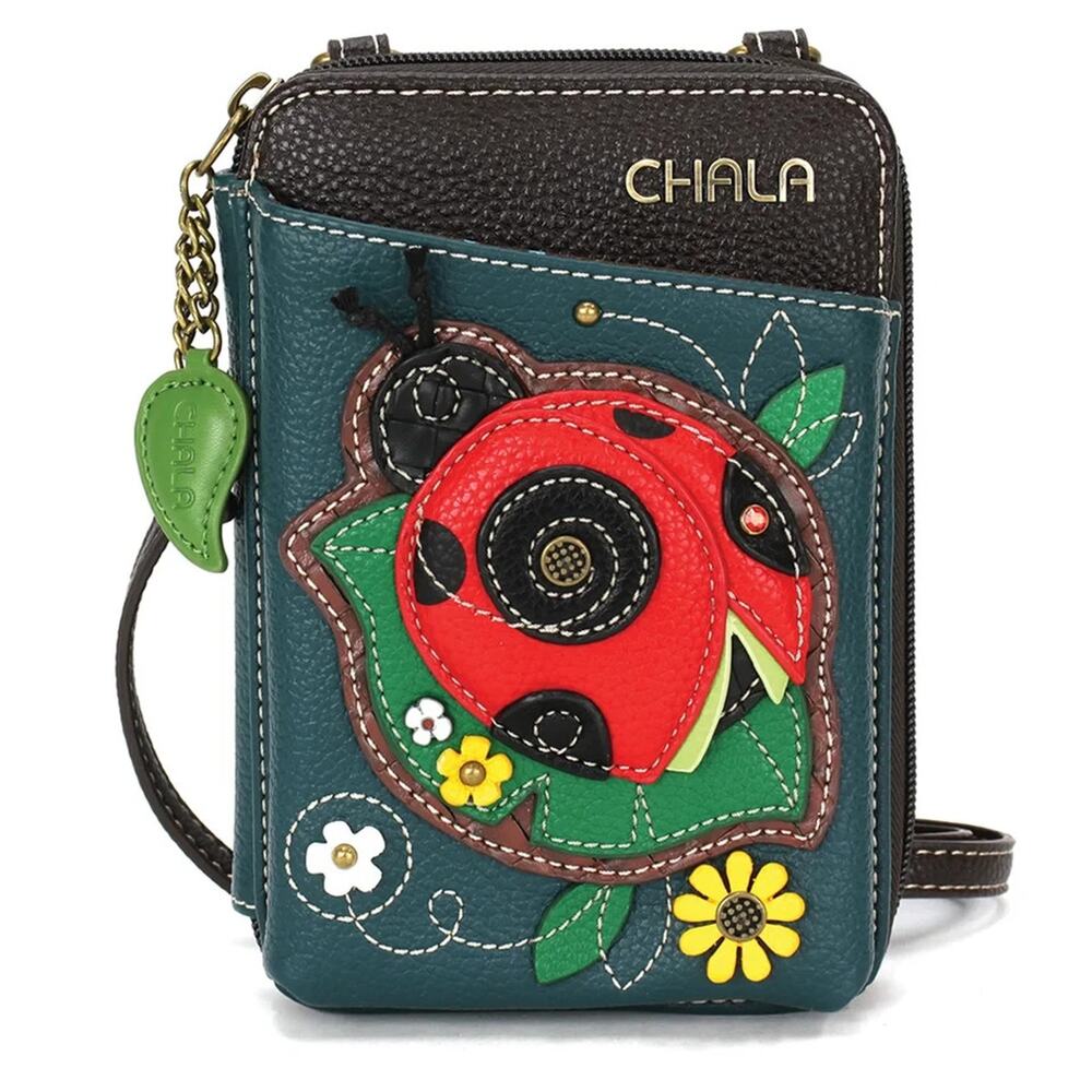 Chala Faux Leather Wallet Crossbody Cell Phone Purse - Ladybug A, Turquoise NWT